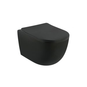 Set vas WC suspendat, Fluminia, Minerva, cu capac quick release si soft close, negru