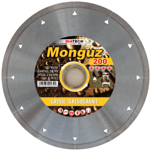 Disc diamantat pentru taiat gresie, gresogranit, Monguz, 200, Diatech