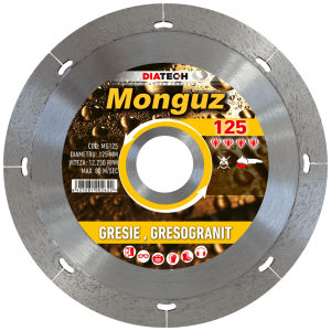 Disc diamantat pentru taiat gresie, gresogranit, Monguz, 125, Diatech