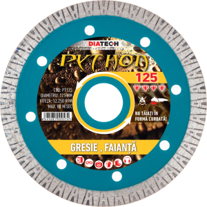 Disc diamantat pentru gresie, faianta, Python, 125x10x1,3, PT125, Diatech
