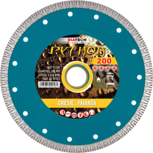 Disc diamantat pentru gresie, faianta, Python, 200x10x1.6, PT200, Diatech